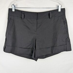 Theory Fawna Black‎ Linen Cuffed Shorts Women's 12 L Casual Cargo Preppy Bermuda